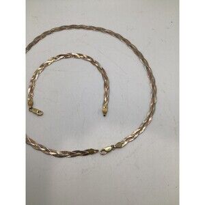 Vintage  925 Sterling Tri Color Braided Necklase and Bracelet Made in Italy